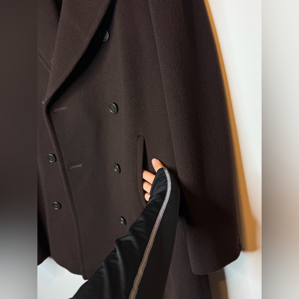 Calvin Klein Women's 100% Wool Double-Breasted Peacoat -Chocolate Brown - Picture 3 of 14